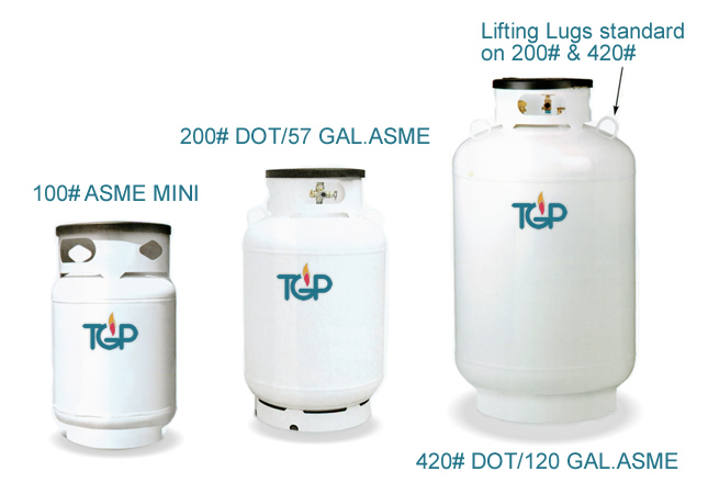 100# ASME MINI, 200# DOT/57 GAL.ASME, 420# DOT/120 GAL.ASME